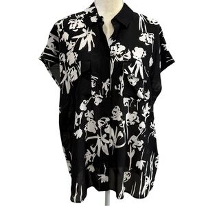 MARELLA BY MAX MARA Mister Black/White Floral Print 100% Silk Blouse Shirt SZ 14